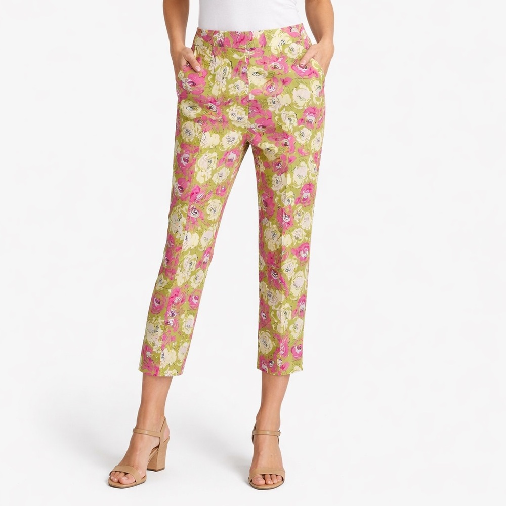 Kate Hill pink & green floral Garden Party cropped pants size 4 NWT